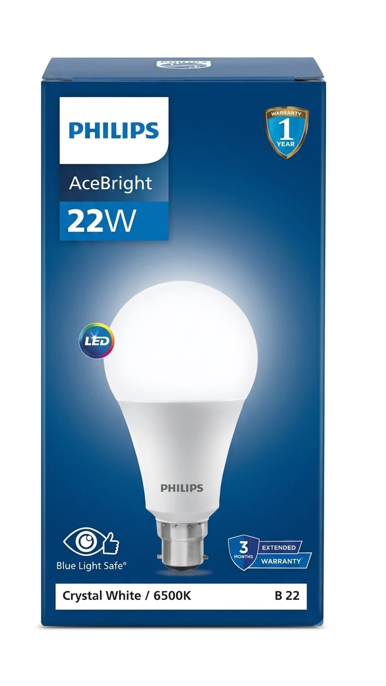 Philips Ace Bright 22W LED Bulb – B22 Base, Crystal White (6500K)