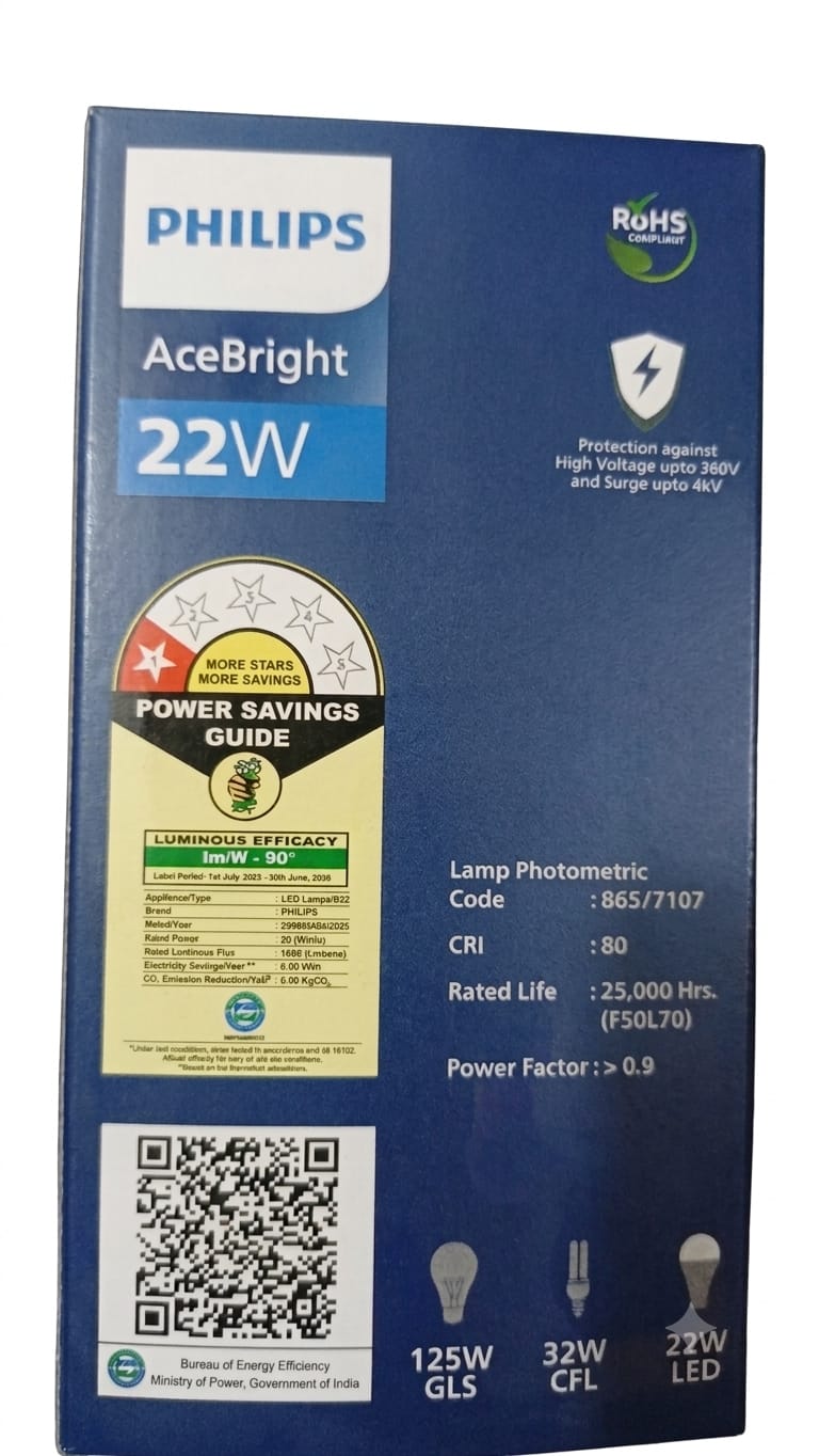 Philips Ace Bright 22W LED Bulb – B22 Base, Crystal White (6500K) thumbnail 2