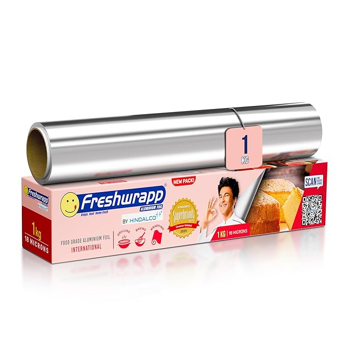 Hindalco Aluminium Foil Paper/foil paper for Kitchen/Eco-Friendly Freshwrapp Aluminium Foil Food wrap/Bacteria Resistant/Disposable/Food Parcel 1 KG_Silver-Combo Pack of 1