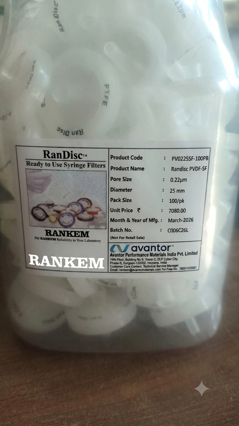 Randisc White Nylon Syringe Filter, Syringe Filter, Dia: 25mm, Pore Size: 0.22um, (Pack of 100 pieces)