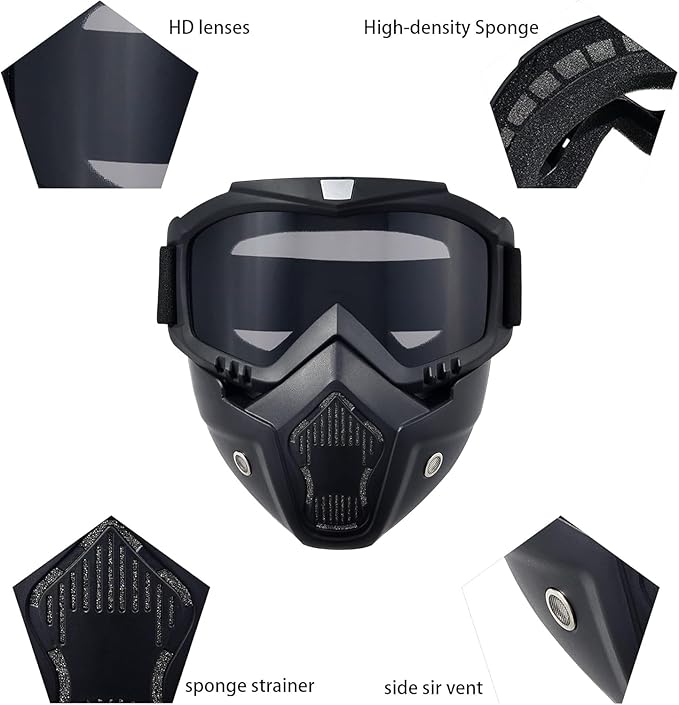 Motorcycle Face Mask with Detachable Goggles, Full Face Riding Mask thumbnail 2