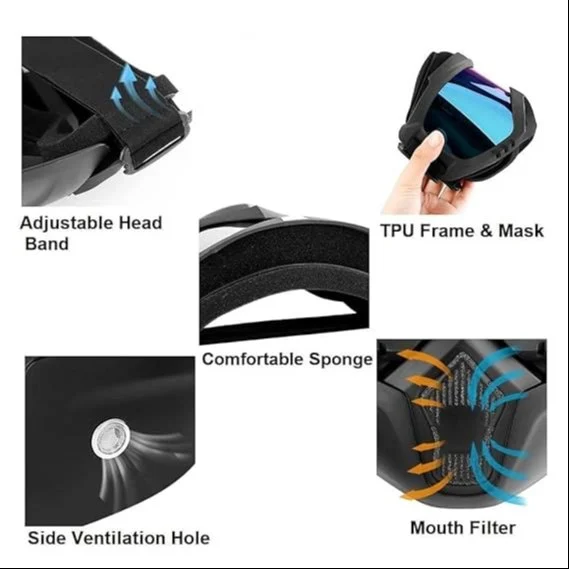 Motorcycle Face Mask with Detachable Goggles, Full Face Riding Mask thumbnail 5