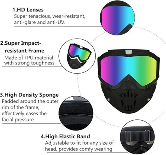 Motorcycle Face Mask with Detachable Goggles, Full Face Riding Mask thumbnail 6