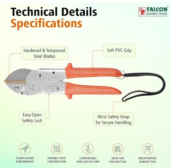 FALCON Pruning Secateurs Economy M2 with 10mm Cutting Capacity Stainless Steel PVC Grip Handle Heavy Duty Pruner Gardening Scissor Plant and Branch Cutter Shears Tool for Home Garden (Pack of 1) thumbnail 3
