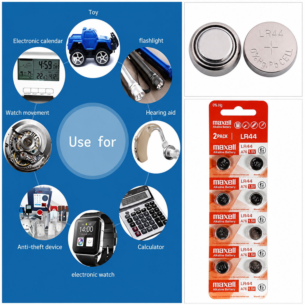 Maxell LR44  1.5V Alkaline Button cell Battery - 10Pieces Pack