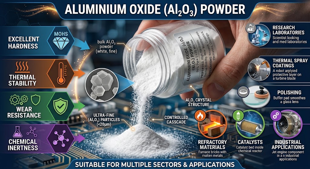 Aluminium Oxide (Al₂O₃) Powder | <20 Micron | 99% Pure | For Research, Coatings, Ceramics, Electronics & Industrial Applications (100Gm)