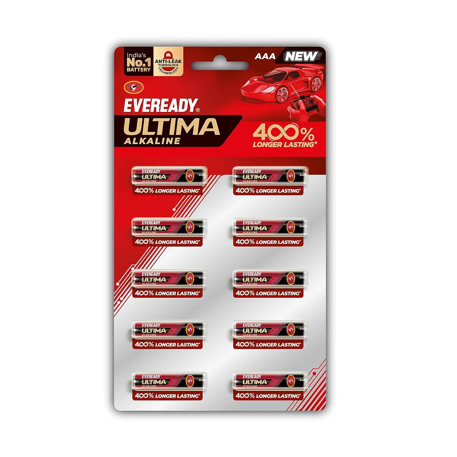 Eveready Ultima Alkaline AAA Battery, 400% Longer Lasting, Anti-Leak Turbolock Technology, Eco-Friendly Batteries for High-Drain Devices Household Devices & Toys, 400% Longer Lasting, Anti-Leak Turbolock Technology, Eco-Friendly, For High-Drain Devices Household Devices & Toys  (Pack of 10) thumbnail 1