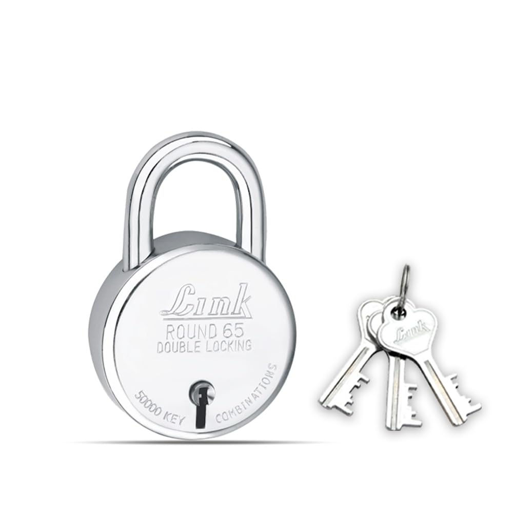 Round 65mm Stainless Steel Padlock with Double Locking Shackle – 3 CNC Milled Keys, 50,000 Key Combinations, Rivetless Body, Pack of 1 thumbnail 2