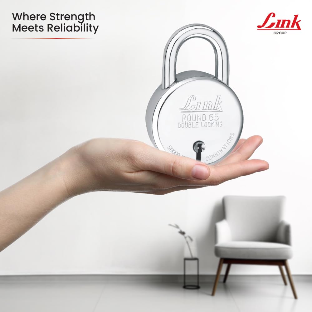 Round 65mm Stainless Steel Padlock with Double Locking Shackle – 3 CNC Milled Keys, 50,000 Key Combinations, Rivetless Body, Pack of 1 thumbnail 6